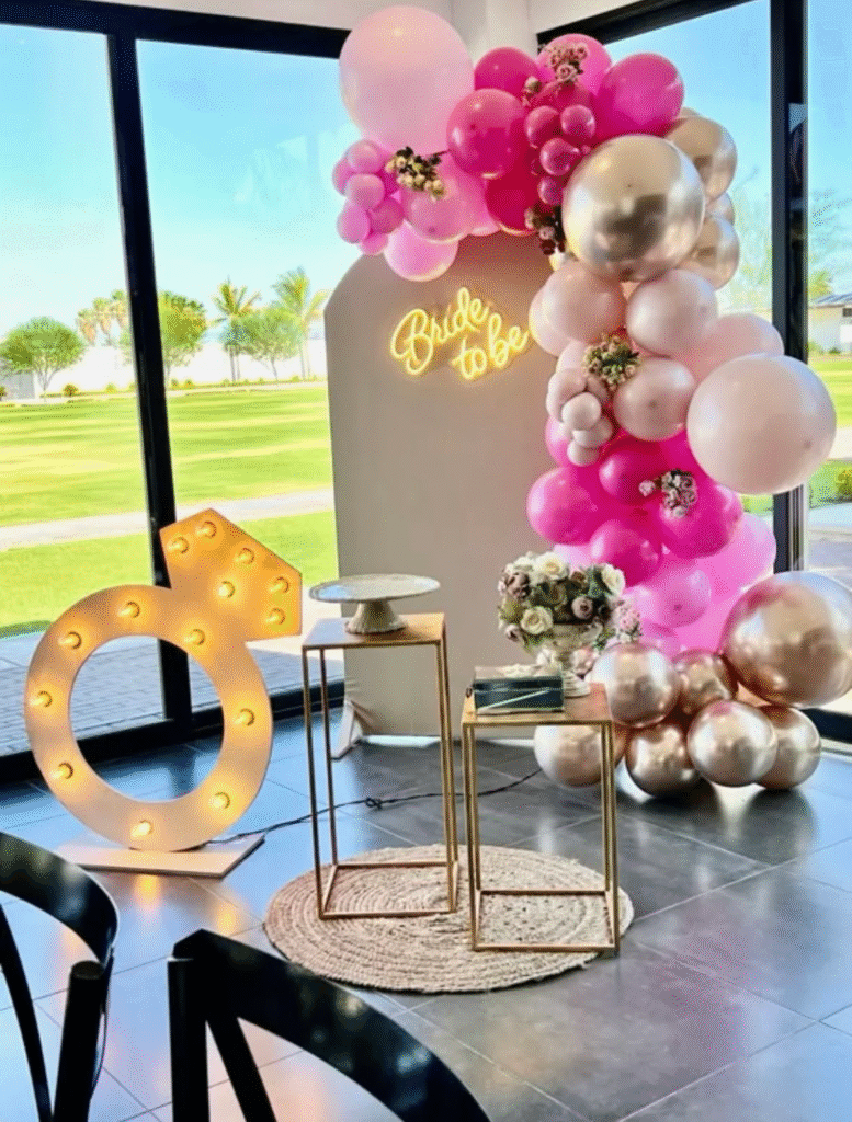 Bright Pink and Gold Wedding Balloon Decor in Berkshire